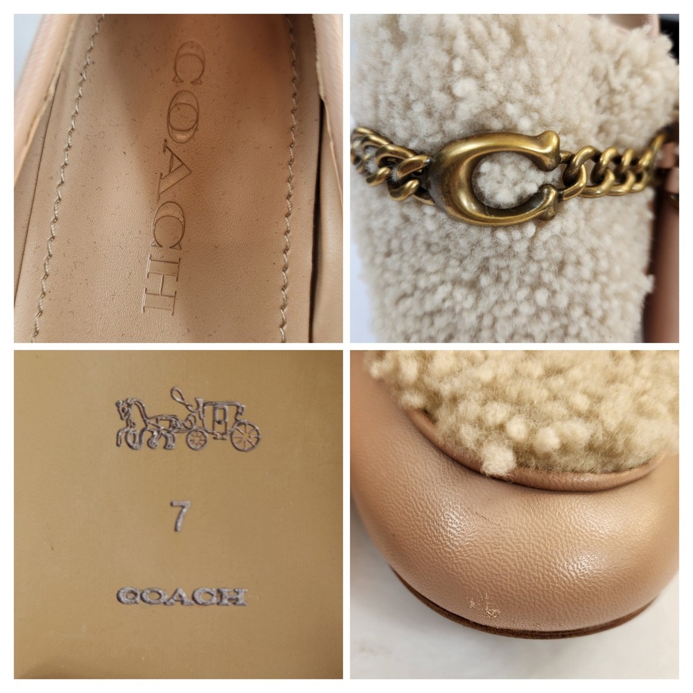 COACH Helena Beige‎ Shearling Chain Detail Loafers Womens  Luxury Flats Size 7 - Picture 5 of 10